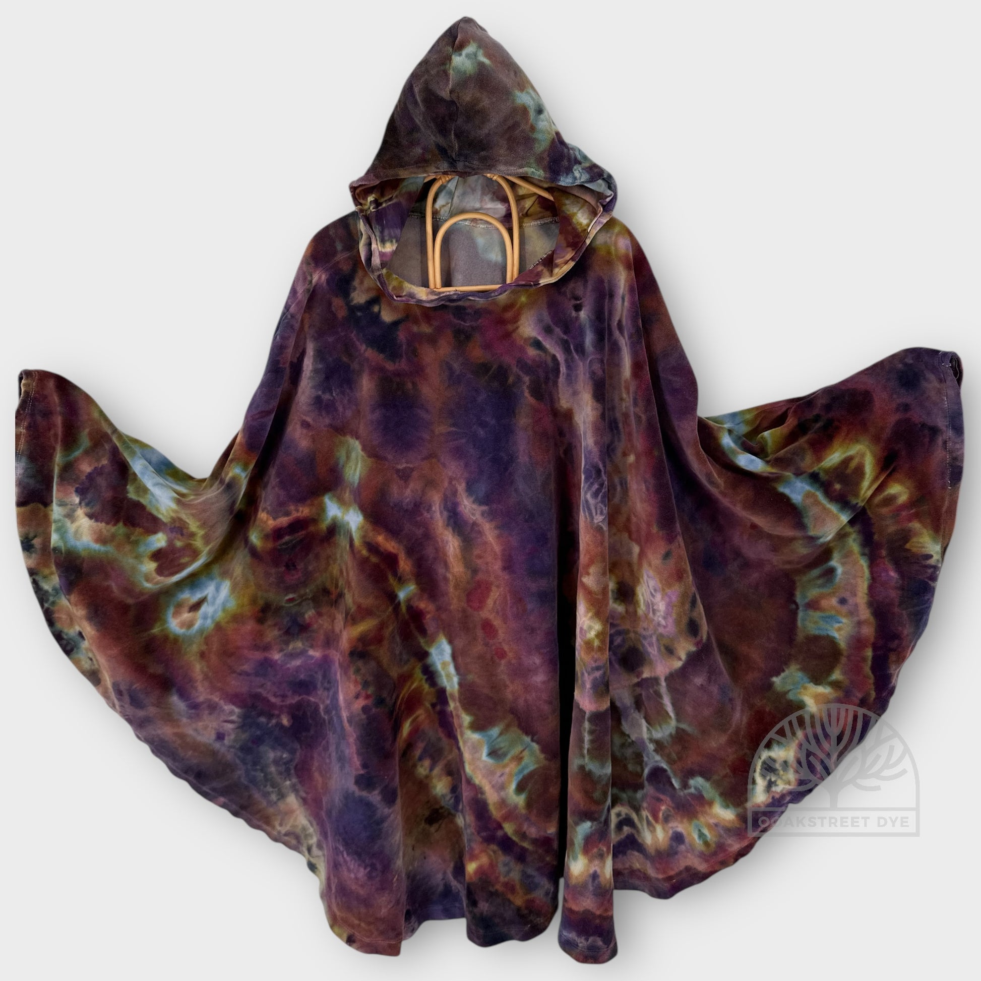 Hand dyed cotton velour cape in opal sunset color way by ooakstreetdye