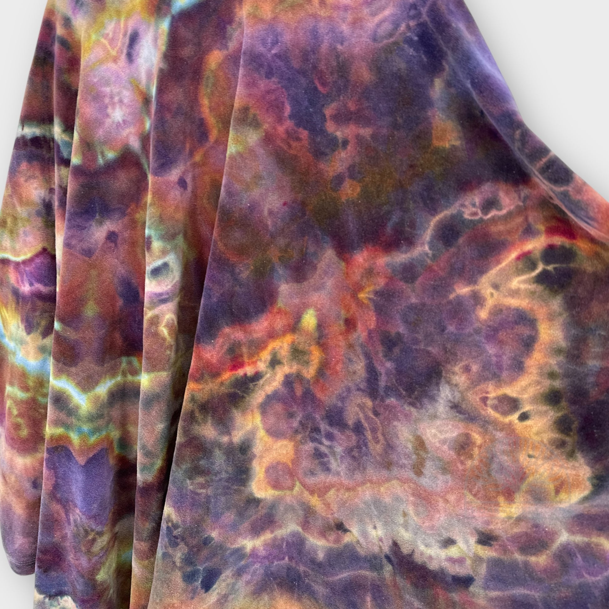 Hand dyed cotton velour cape in opal sunset color way by ooakstreetdye