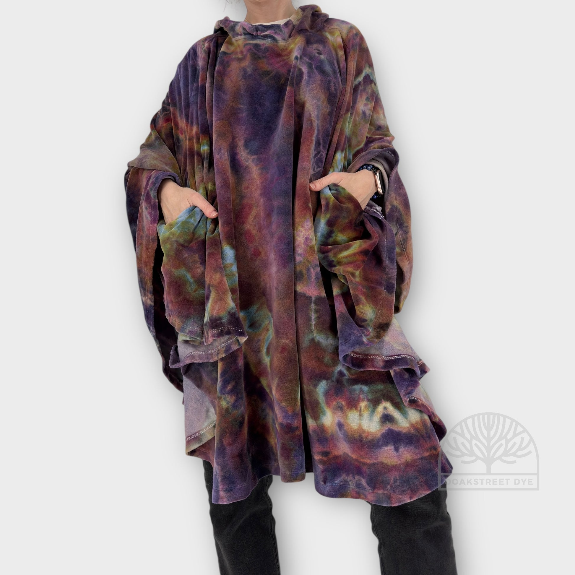 Hand dyed cotton velour cape in opal sunset color way by ooakstreetdye