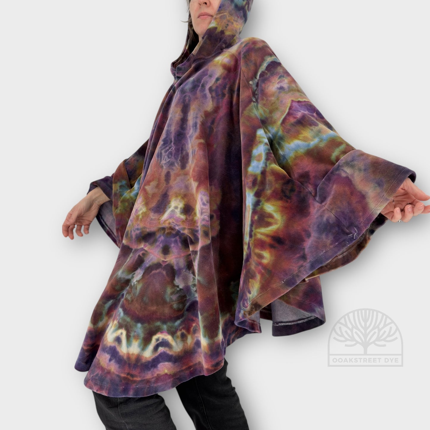 Hand dyed cotton velour cape in opal sunset color way by ooakstreetdye