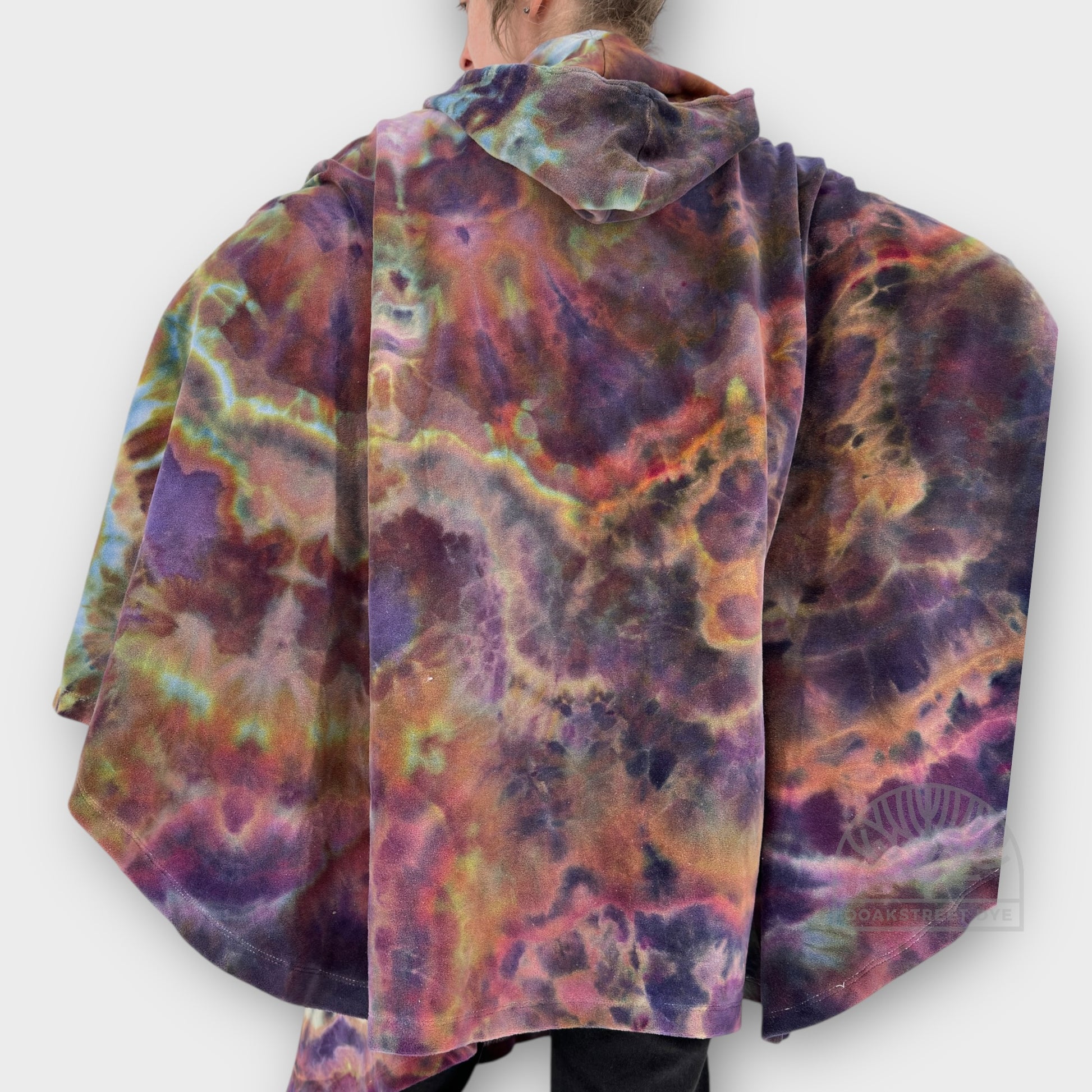 Hand dyed cotton velour cape in opal sunset color way by ooakstreetdye