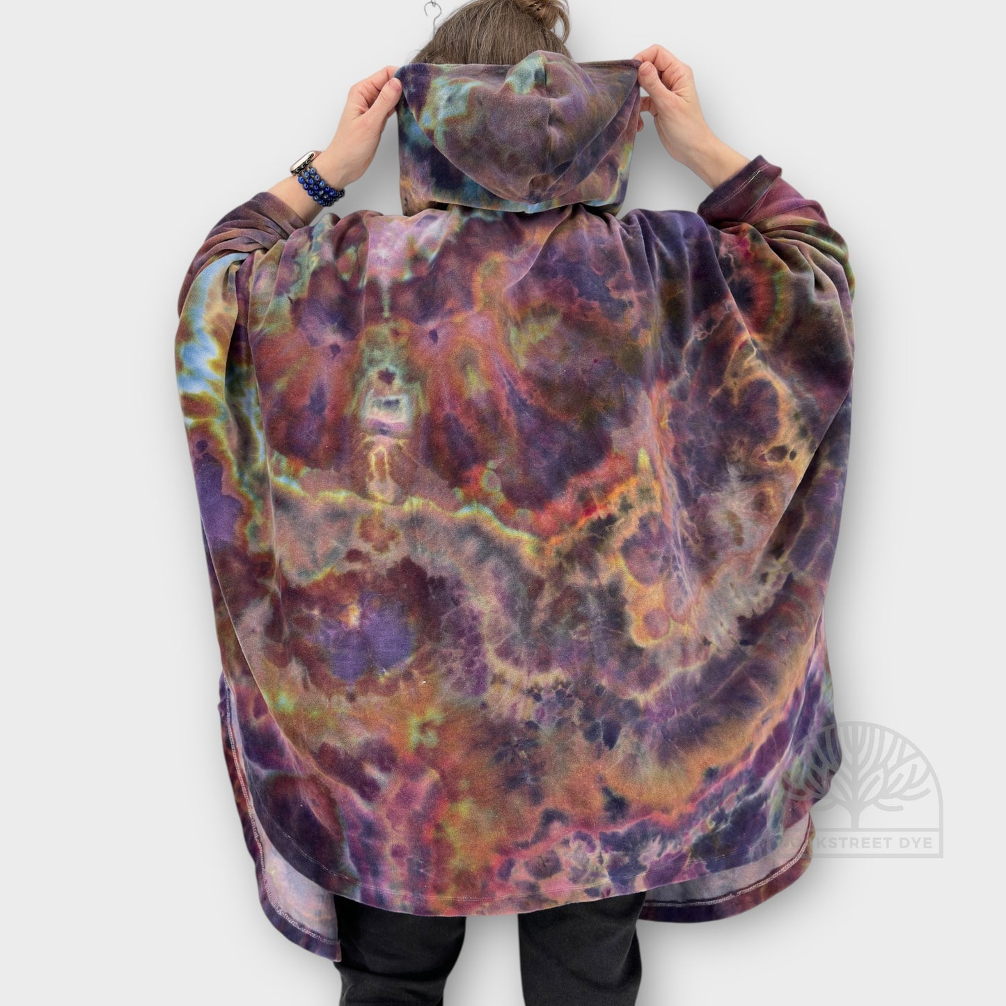 Hand dyed cotton velour cape in opal sunset color way by ooakstreetdye