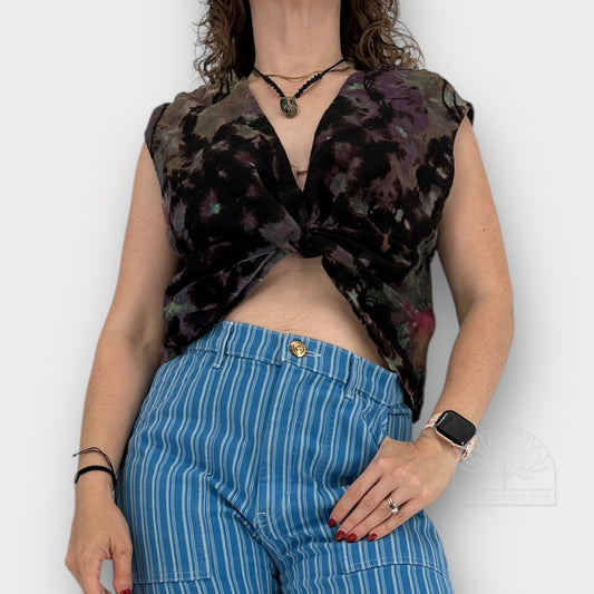 Black Plum Linen Crop Top | Size XS