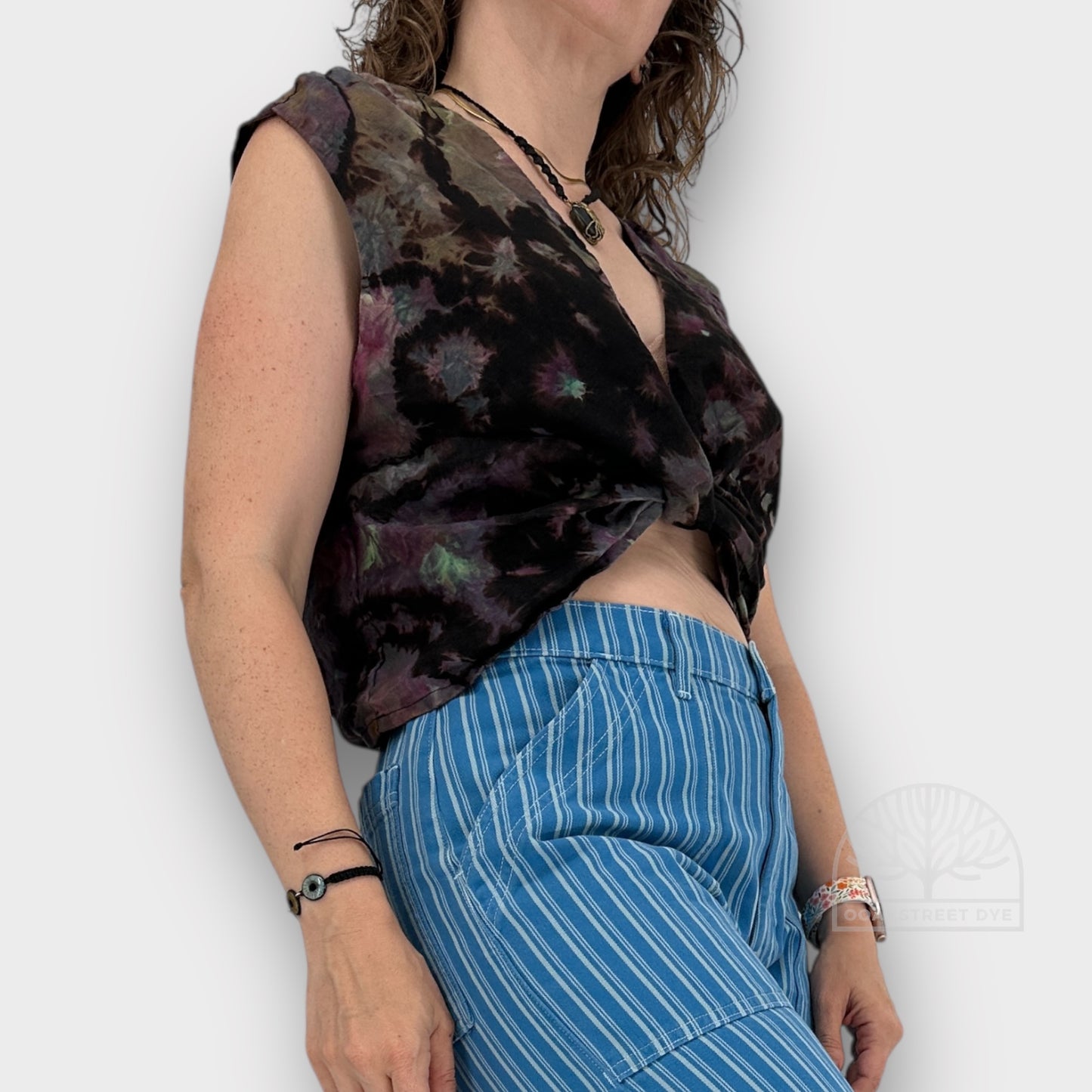 Black Plum Linen Crop Top | Size XS