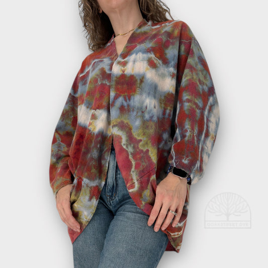 Silk Noil Crimson Sunset Cocoon Jacket | One Size Plus