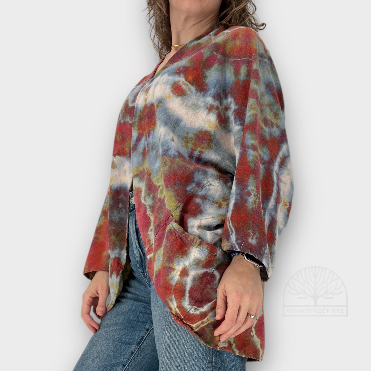 Silk Noil Crimson Sunset Cocoon Jacket | One Size Plus